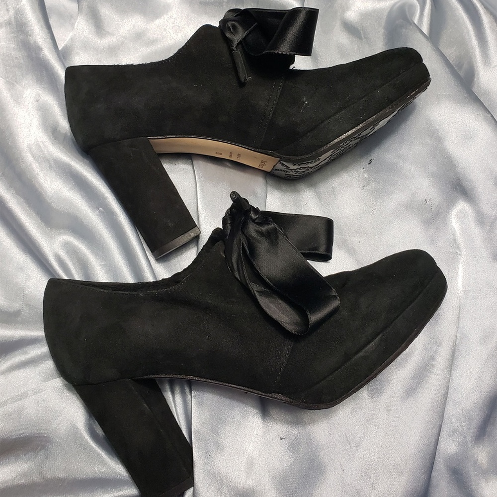 RON WHITE black suede lace up ankle boots pumps - Harlow SZ 36 6